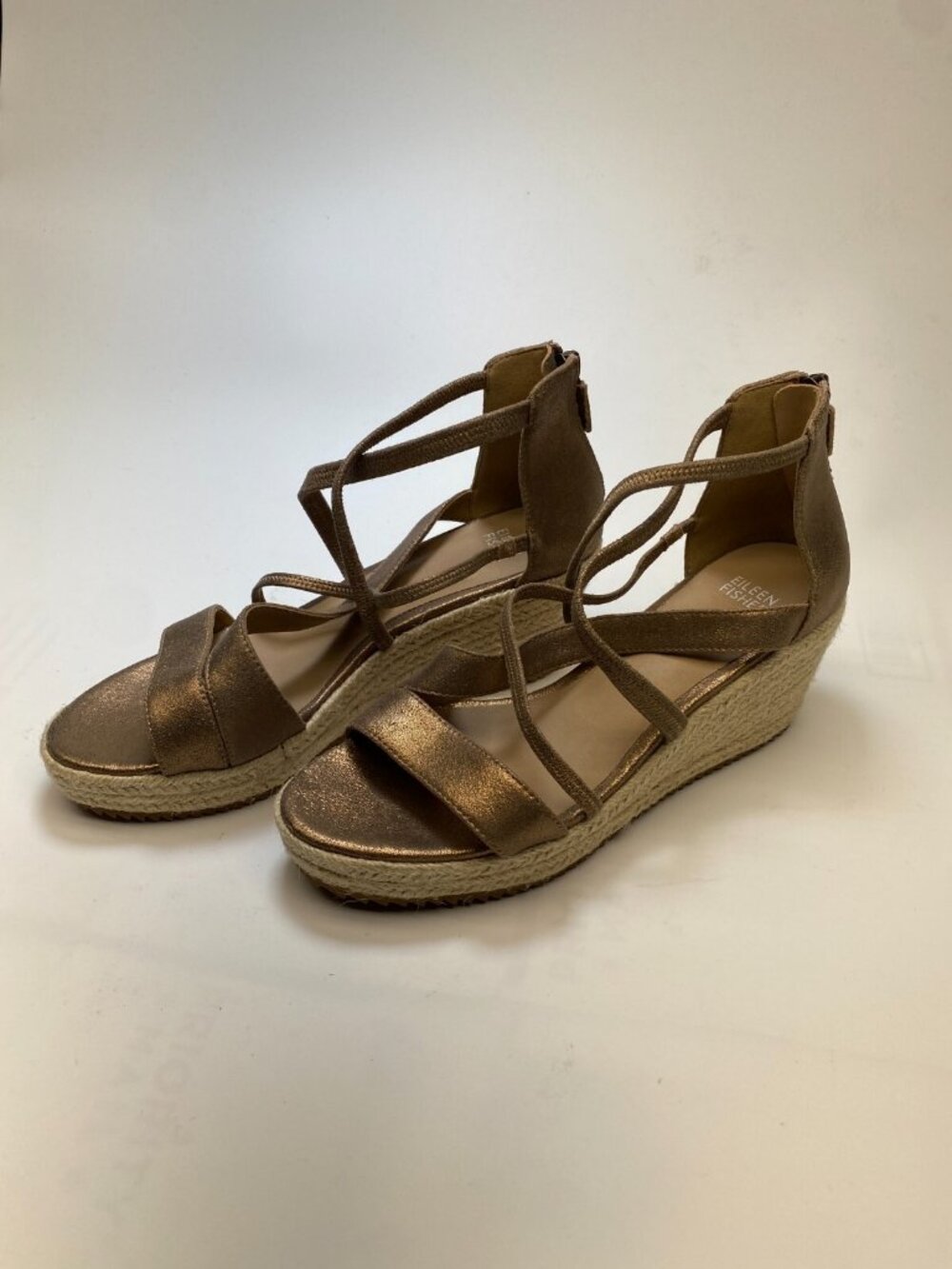 Eileen Fisher Womens Wanda Tumbled Nubuck Bronze Espadrille Wedge Sandal Sz 9